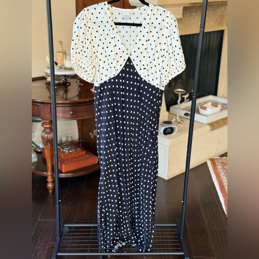 a new day Black and White Polka Dot Long Sleeve Dress